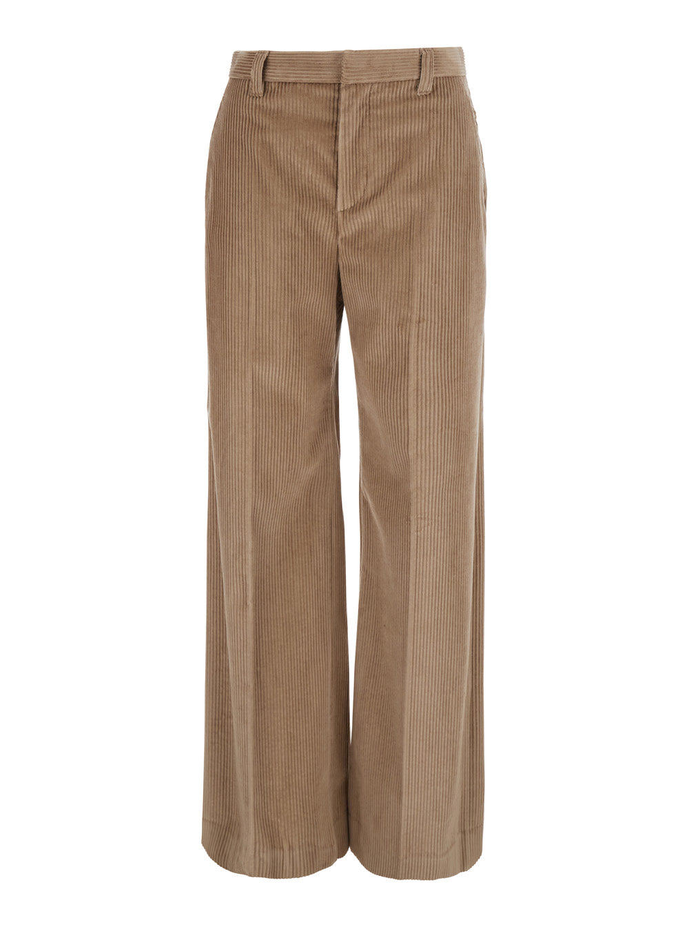 Brunello Cucinelli Women Brown Wide-Leg Trousers With Monile On The Belt Loop In Corduroy Women BRUNELLO CUCINELLI