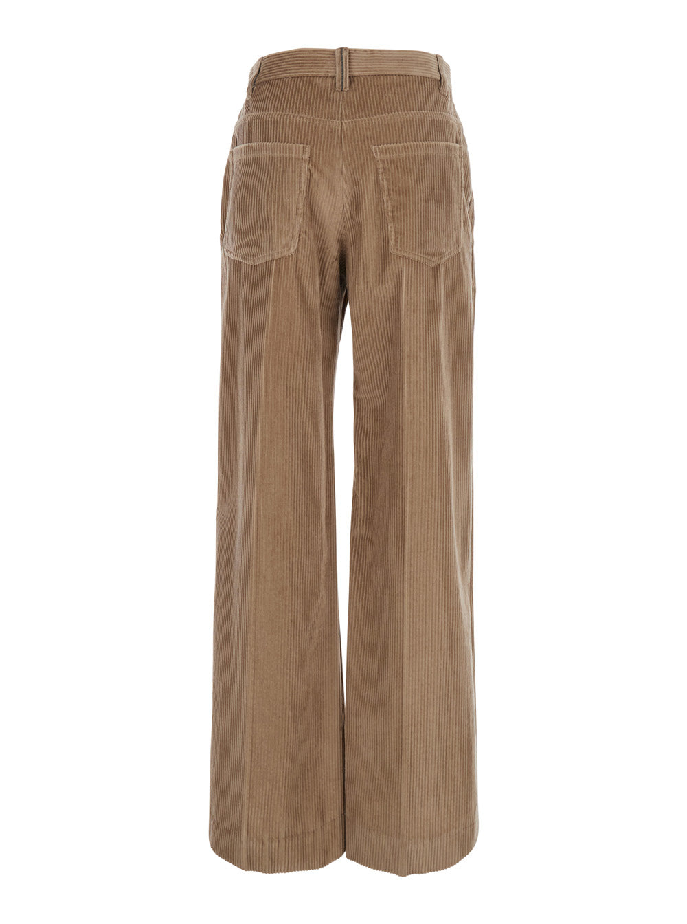 Brunello Cucinelli Women Brown Wide-Leg Trousers With Monile On The Belt Loop In Corduroy Women BRUNELLO CUCINELLI