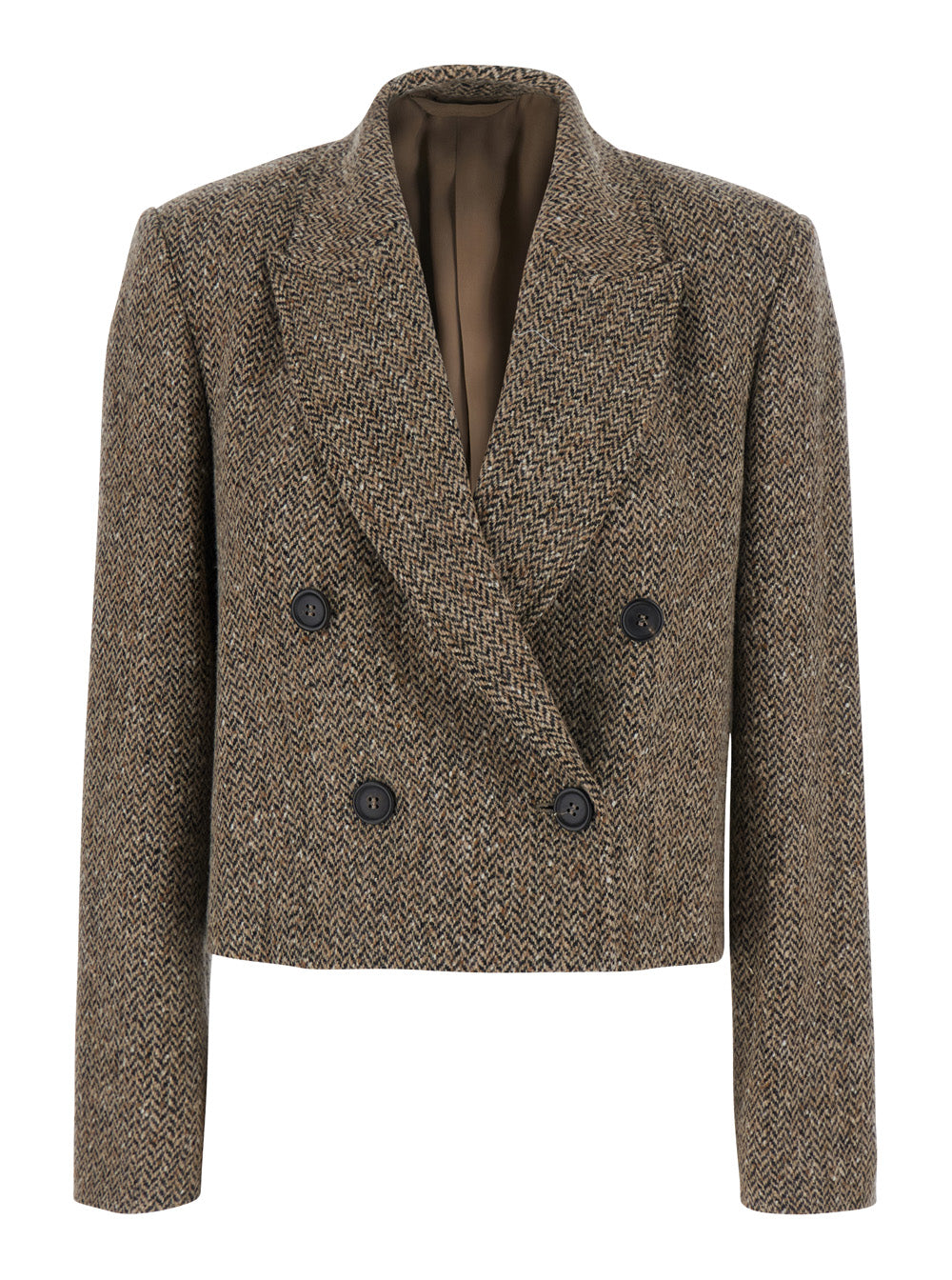 Brunello Cucinelli Women Beige Crop Jacket With Peak Revers In Virgin Wool Blend For Women BRUNELLO CUCINELLI