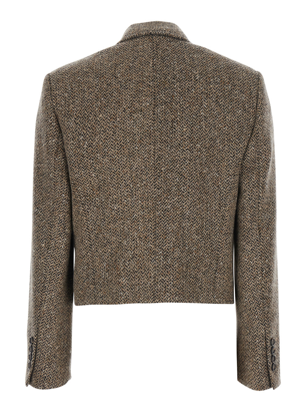 Brunello Cucinelli Women Beige Crop Jacket With Peak Revers In Virgin Wool Blend For Women BRUNELLO CUCINELLI