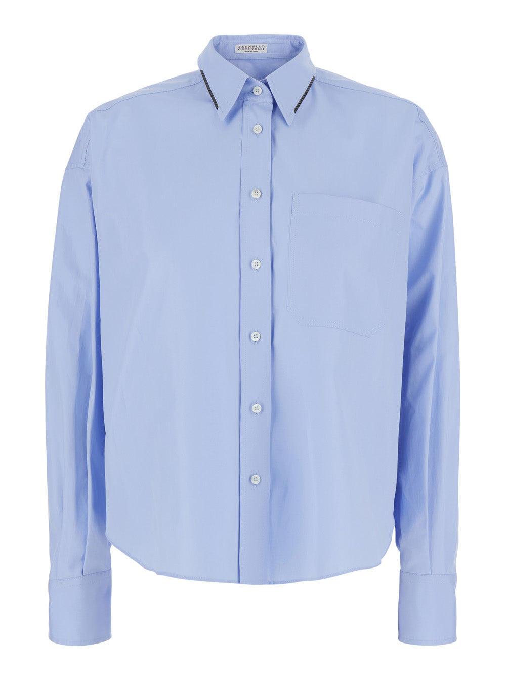 Brunello Cucinelli Women Light Blue Shirt With Monili Decoration On The Collar In Cotton Women BRUNELLO CUCINELLI