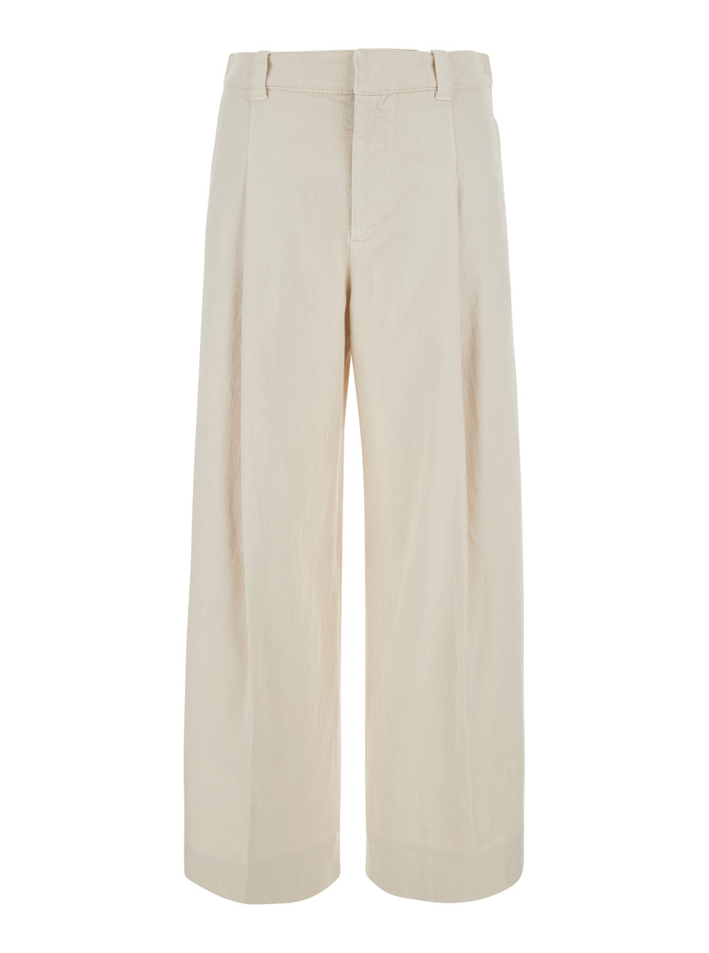 Brunello Cucinelli Women Beige Pants With Front Pleats And Monile At The Back In Cotton Blend For Women BRUNELLO CUCINELLI