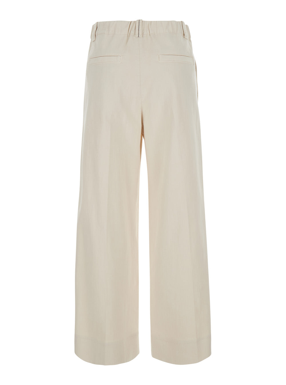 Brunello Cucinelli Women Beige Pants With Front Pleats And Monile At The Back In Cotton Blend For Women BRUNELLO CUCINELLI