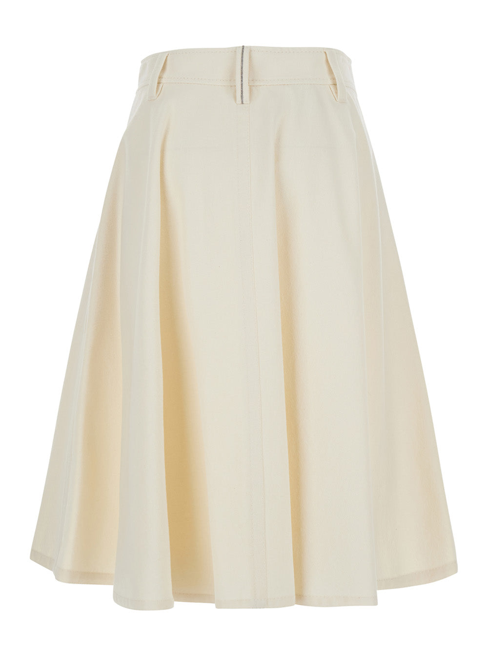 Brunello Cucinelli Women White Flared Skirt With Monile Detail On The Back In Cotton Blend For Women BRUNELLO CUCINELLI