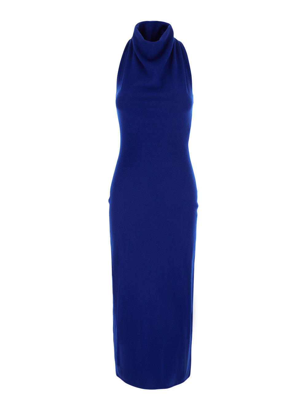 Givenchy Women Blue Sleeveless Long Dress With High Neck And Draped Details In Wool For Women GIVENCHY