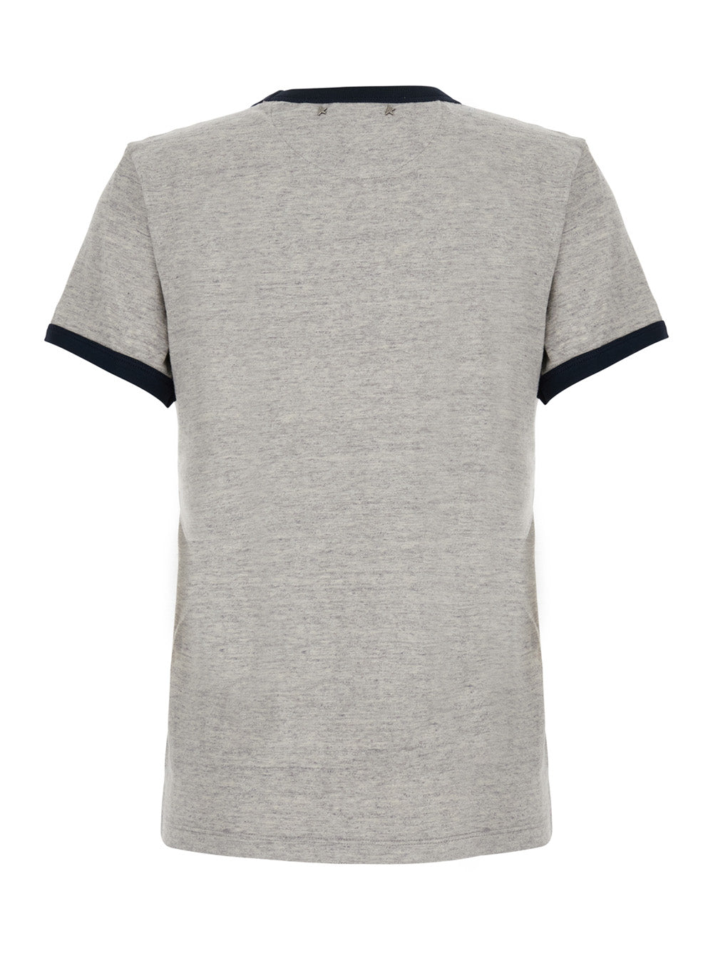 Golden Goose Women Grey Crew-Neck T-Shirt With Contrasting Collar And Cuffs And Logo Print On The Front In Cotton For Women GOLDEN GOOSE