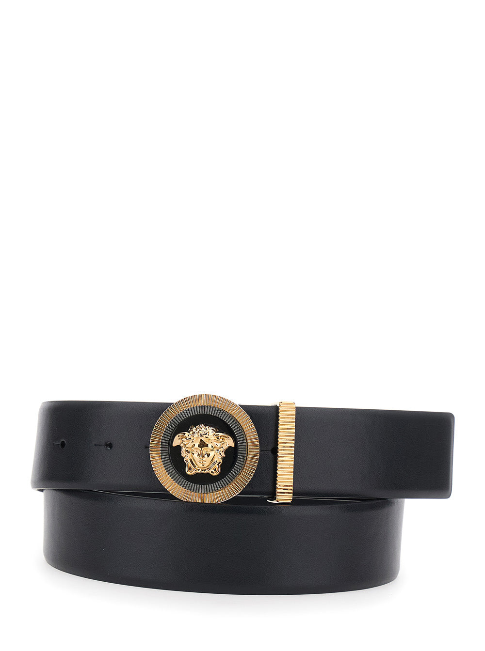 Versace Men Belt With Medusa Detail On Black Leather Circle For Women VERSACE