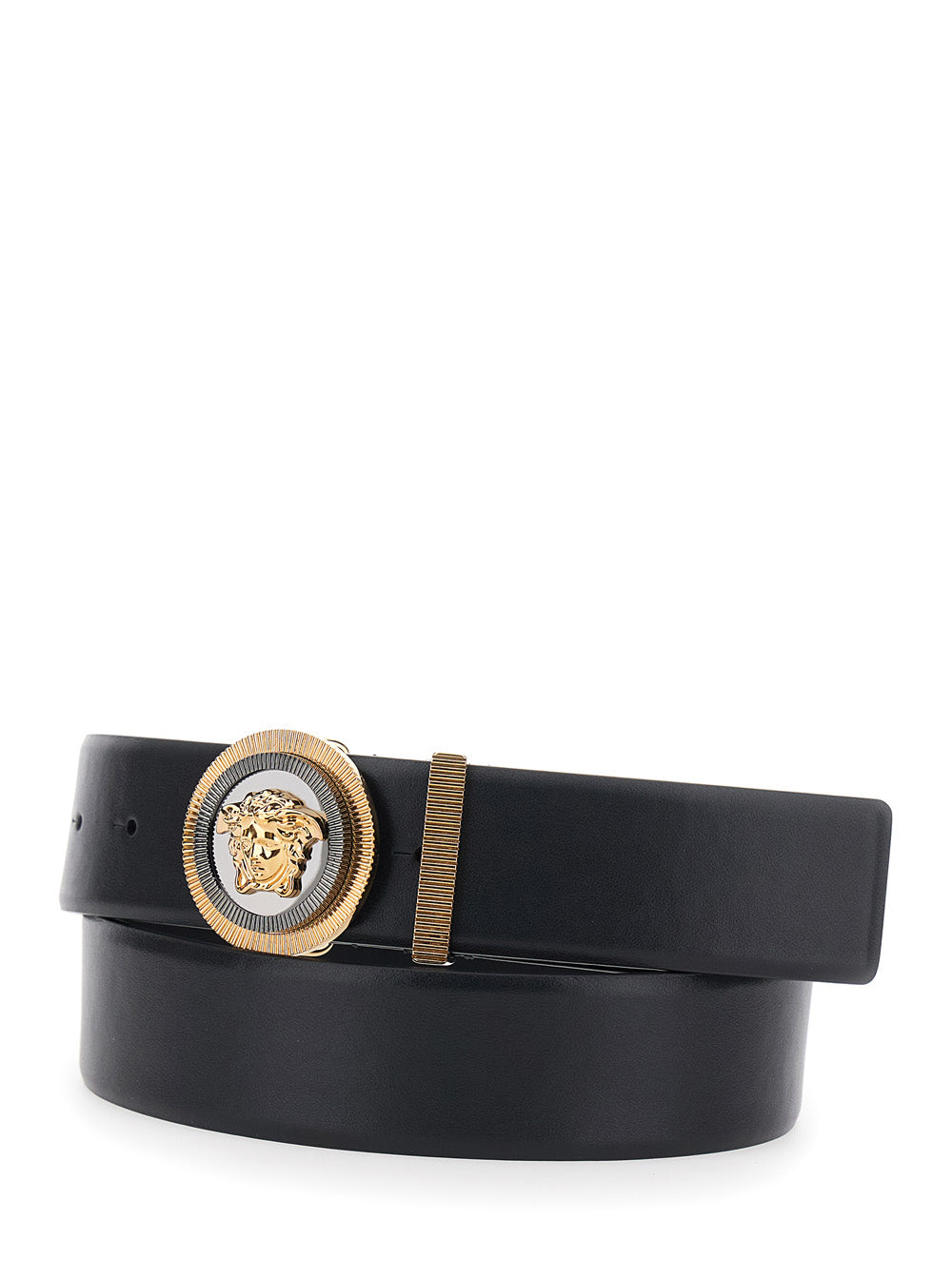 Versace Men Belt With Medusa Detail On Black Leather Circle For Women VERSACE