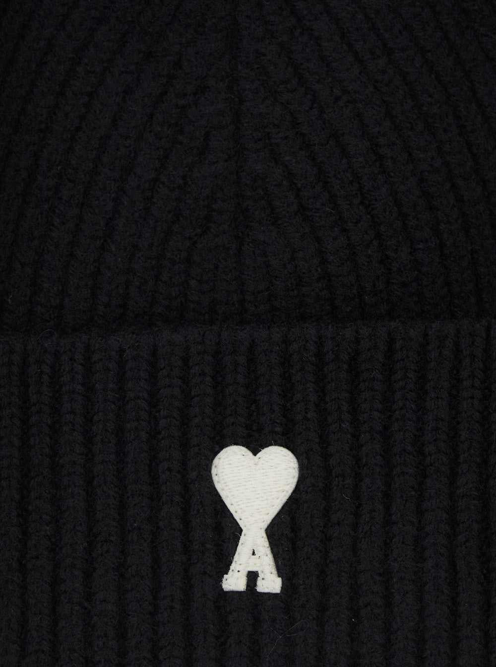 Ami Paris Men Beanie With Contrast Ami De Coeur In Black Wool Unisex AMI PARIS