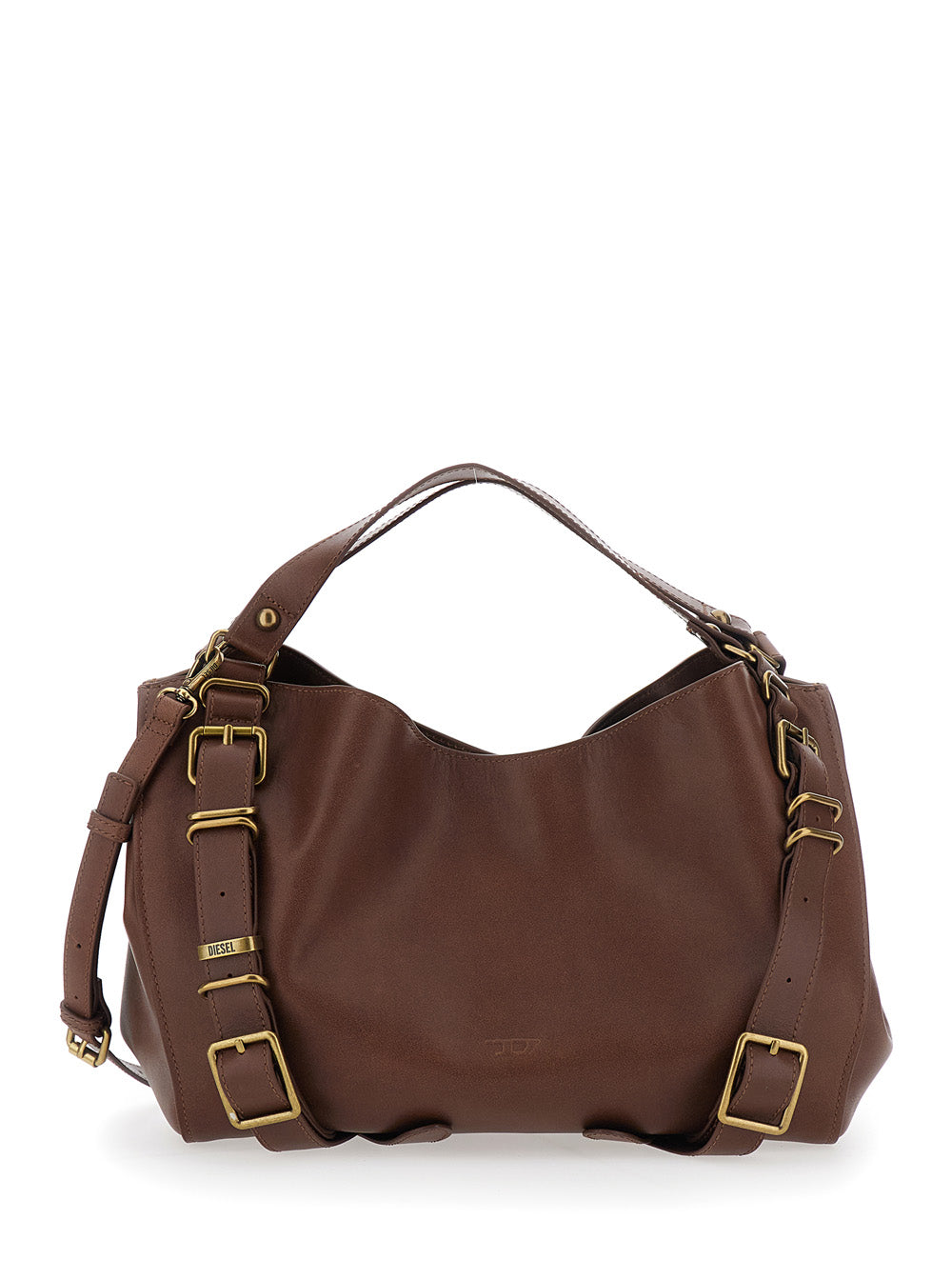 Diesel Women D-One Tophandle Medium Shoulder Bag With Metal Details And Logo Brown Unisex DIESEL