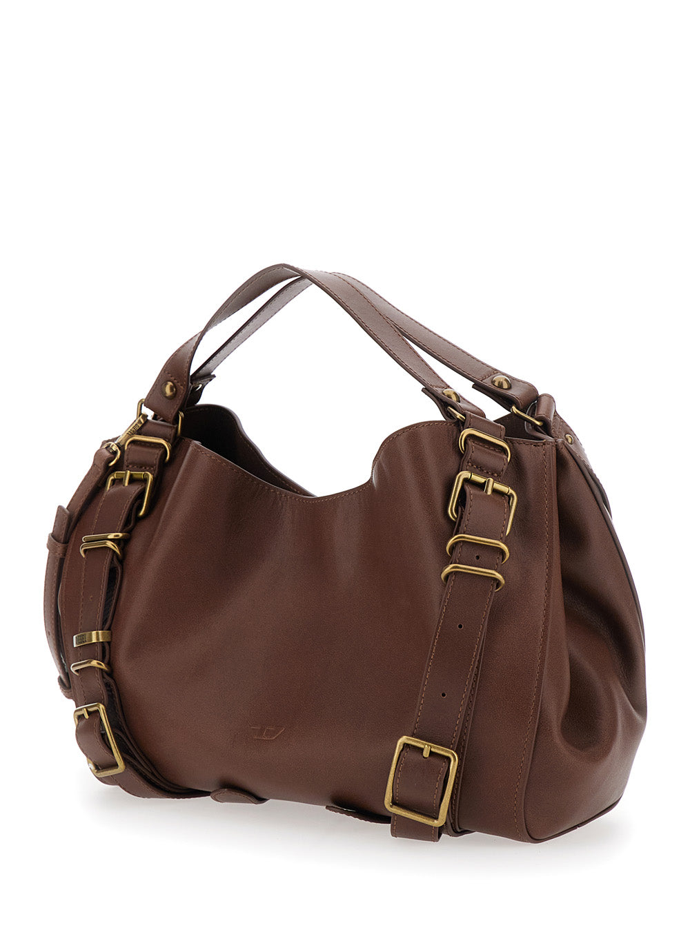 Diesel Women D-One Tophandle Medium Shoulder Bag With Metal Details And Logo Brown Unisex DIESEL
