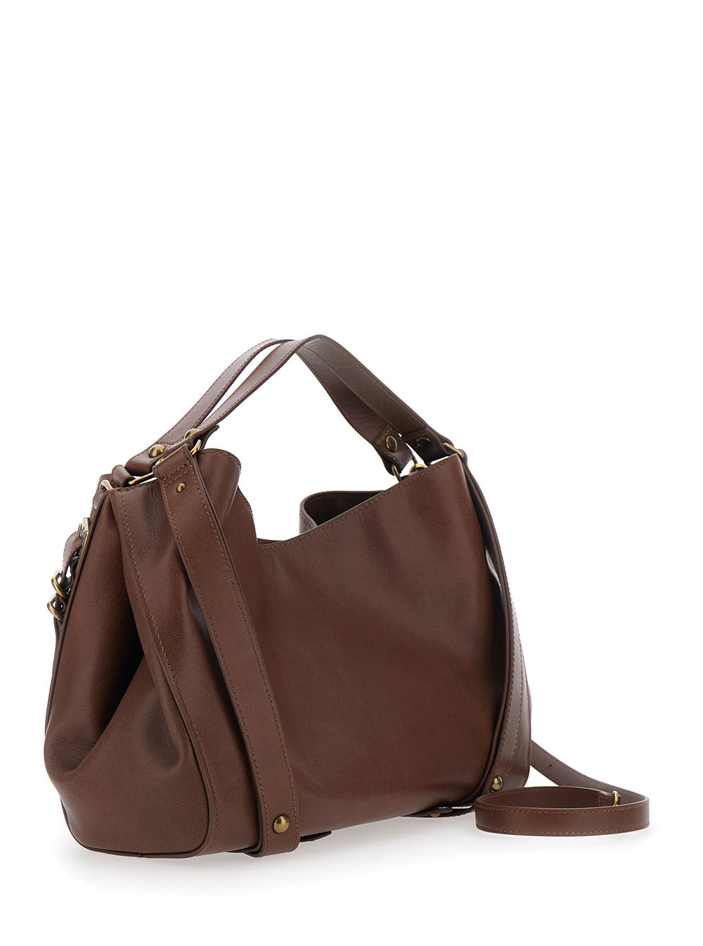 Diesel Women D-One Tophandle Medium Shoulder Bag With Metal Details And Logo Brown Unisex DIESEL