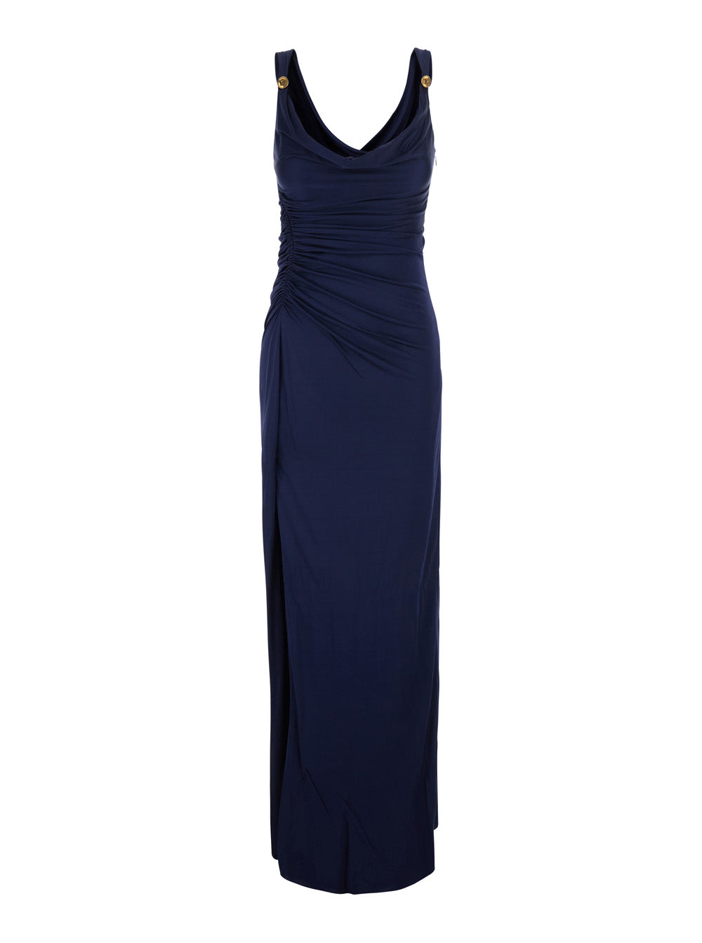Versace Women Long Dress With V-Neck In Blue Viscose For Women VERSACE
