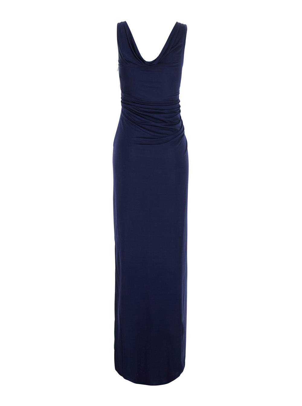 Versace Women Long Dress With V-Neck In Blue Viscose For Women VERSACE