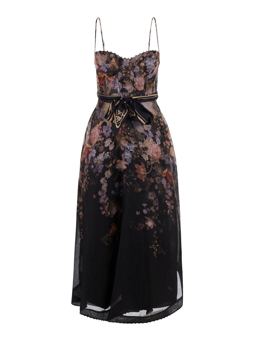 Zimmermann Women Valiant Corset Picnic Dress With Linen And Silk Details, Black, Women ZIMMERMANN