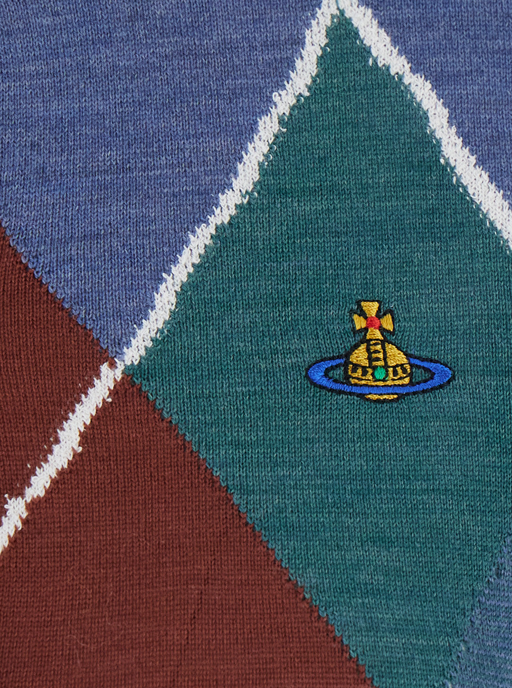 Vivienne Westwood Women Blue Crop Cardigan With Argyle Motif And Embroidered Logo On The Front In Wool Women VIVIENNE WESTWOOD