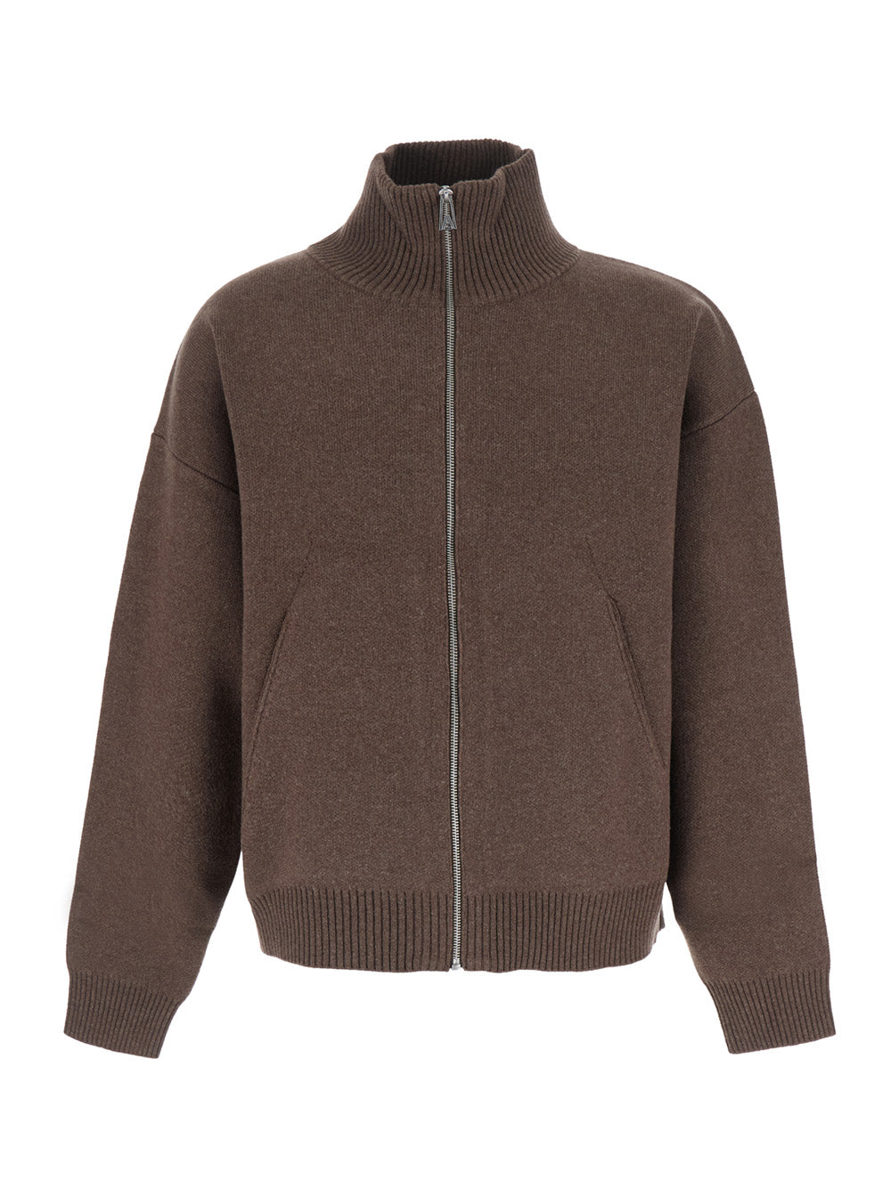 Axel Arigato Men Core Zip-Up Sweater With High Collar And Long Sleeves In Brown Men AXEL ARIGATO