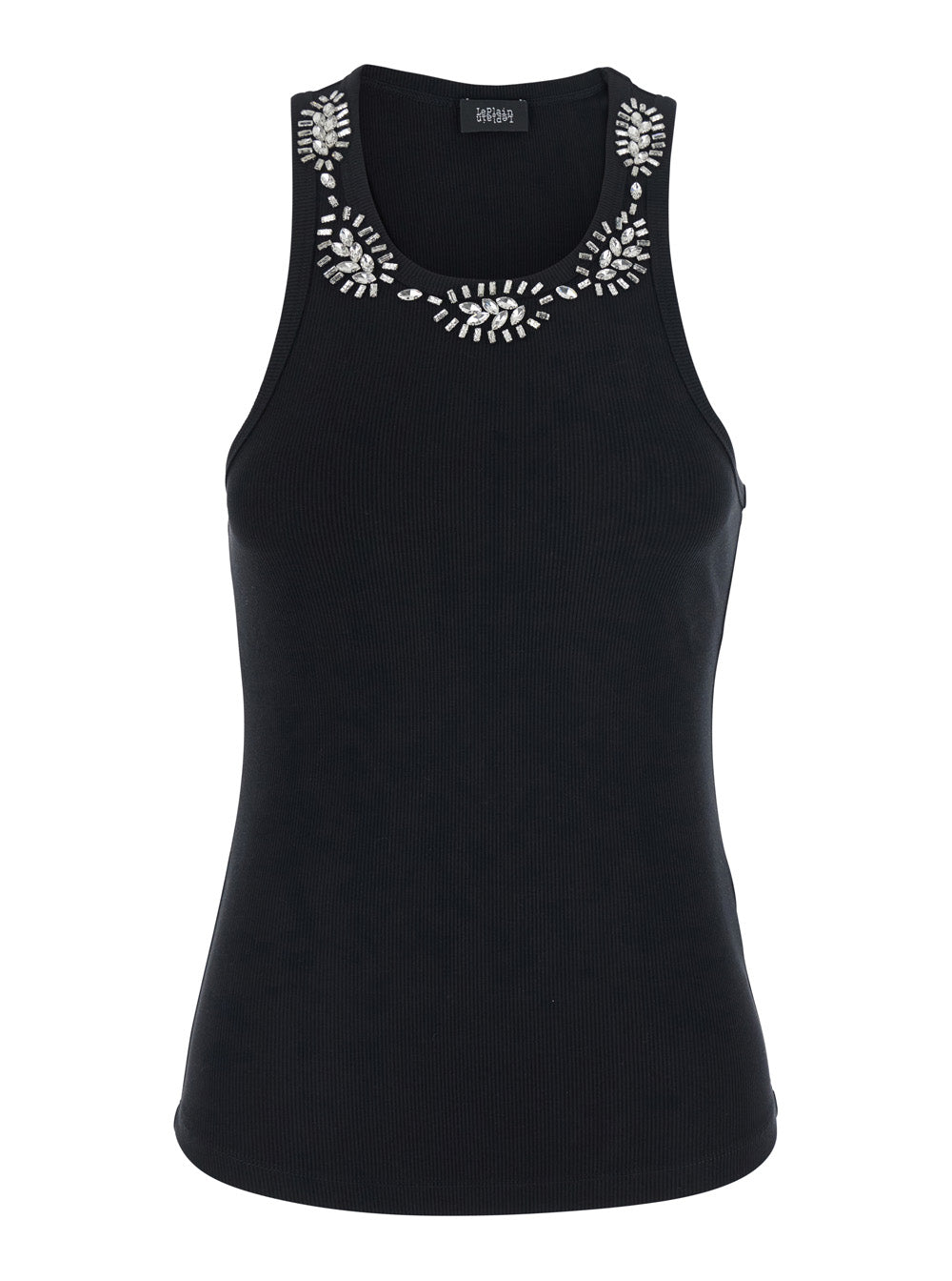 Leplain Women Ribbed Top Embroidery With Black Cotton And Spandex Embroidery For Women LEPLAIN