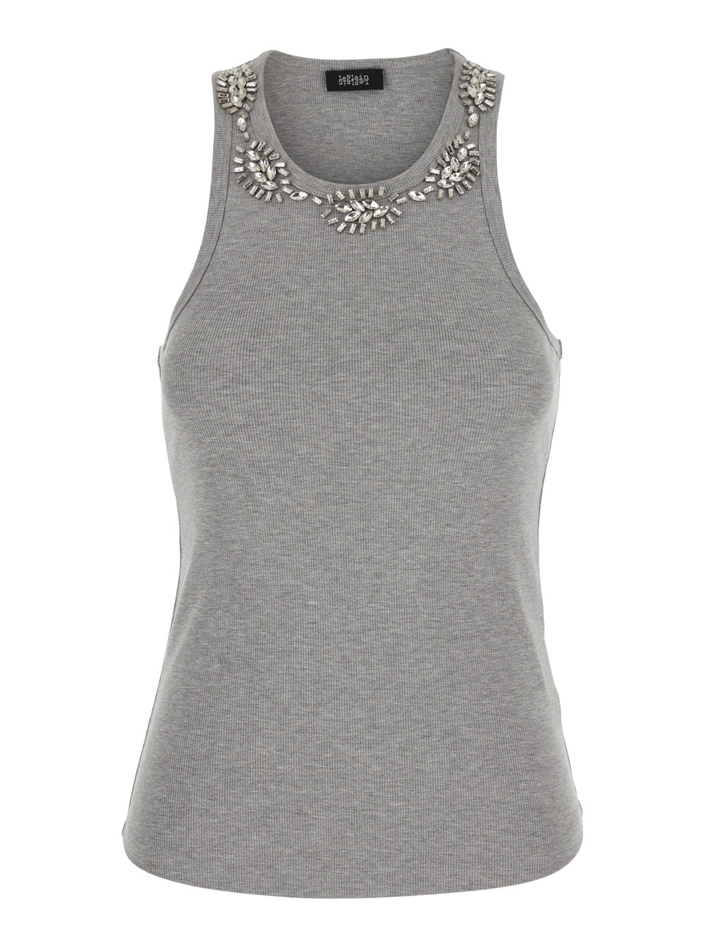 Leplain Women Ribbed Top Embroidery With Long Sleeves And Gray Cotton Embroidery For Women LEPLAIN