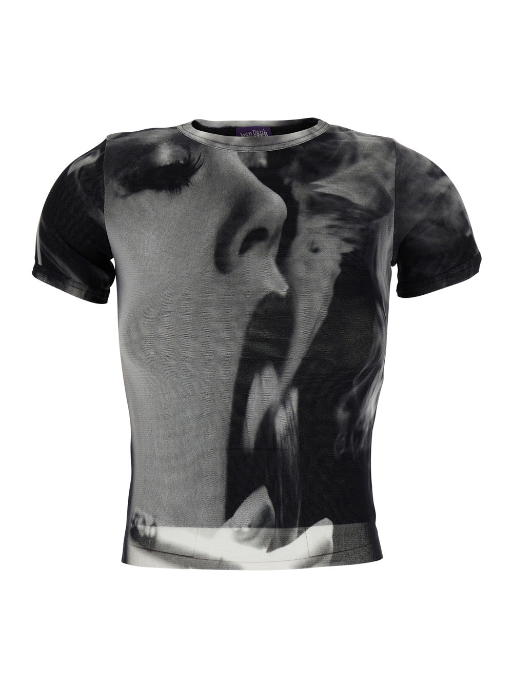 Jean Paul Gaultier Women Black Top With Short Sleeves And Smoking Women Print In Tech Fabric For Women JEAN PAUL GAULTIER