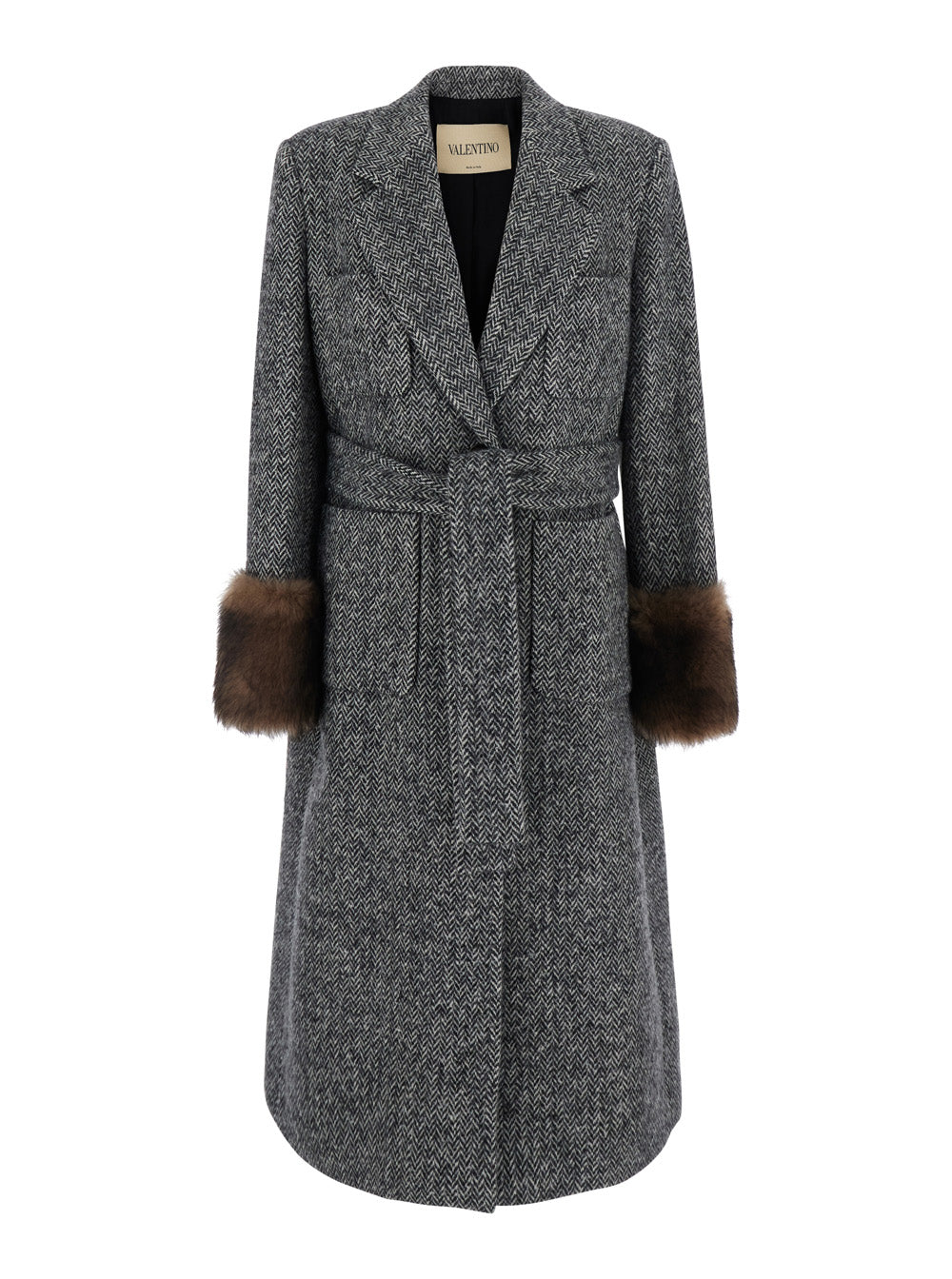 Valentino Women Coat With Notched Collar And Long Sleeves In Grey Wool For Men VALENTINO