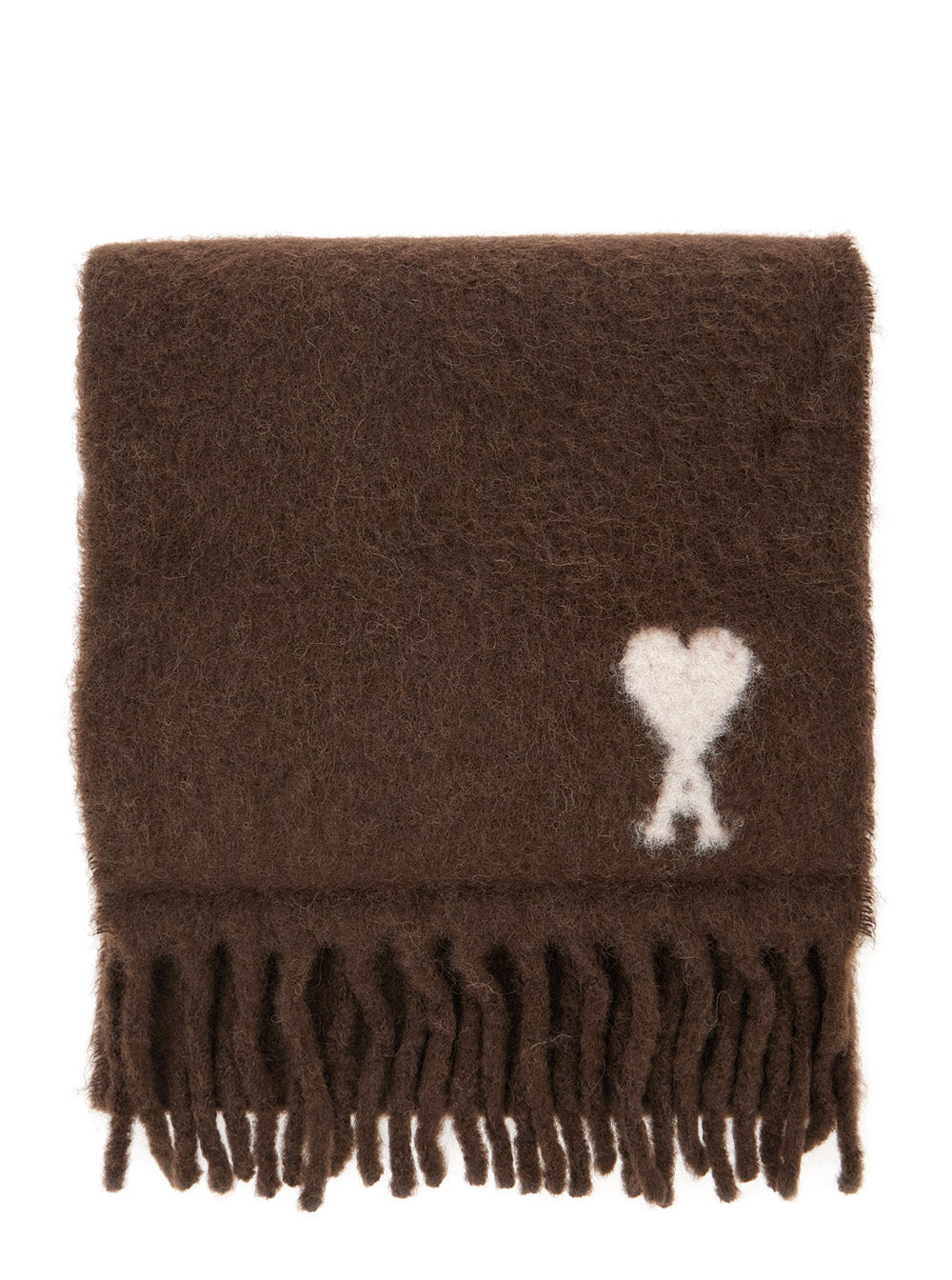 Ami Paris Men Brown Fringed Scarf With Adc Embroidery On The Front In Alpaca For Men AMI PARIS