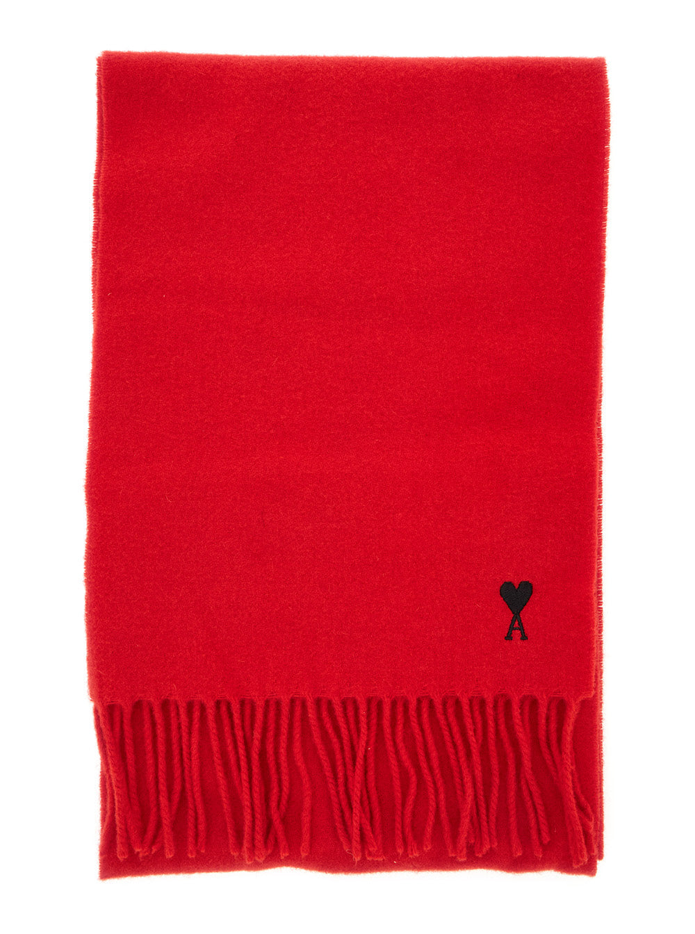 Ami Paris Men Wool Scarf With Ami De Coeur Embroidery Red Unisex AMI PARIS