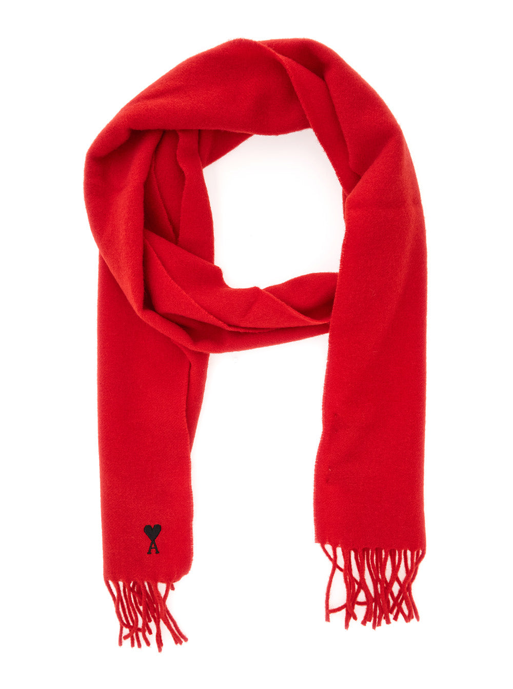 Ami Paris Men Wool Scarf With Ami De Coeur Embroidery Red Unisex AMI PARIS