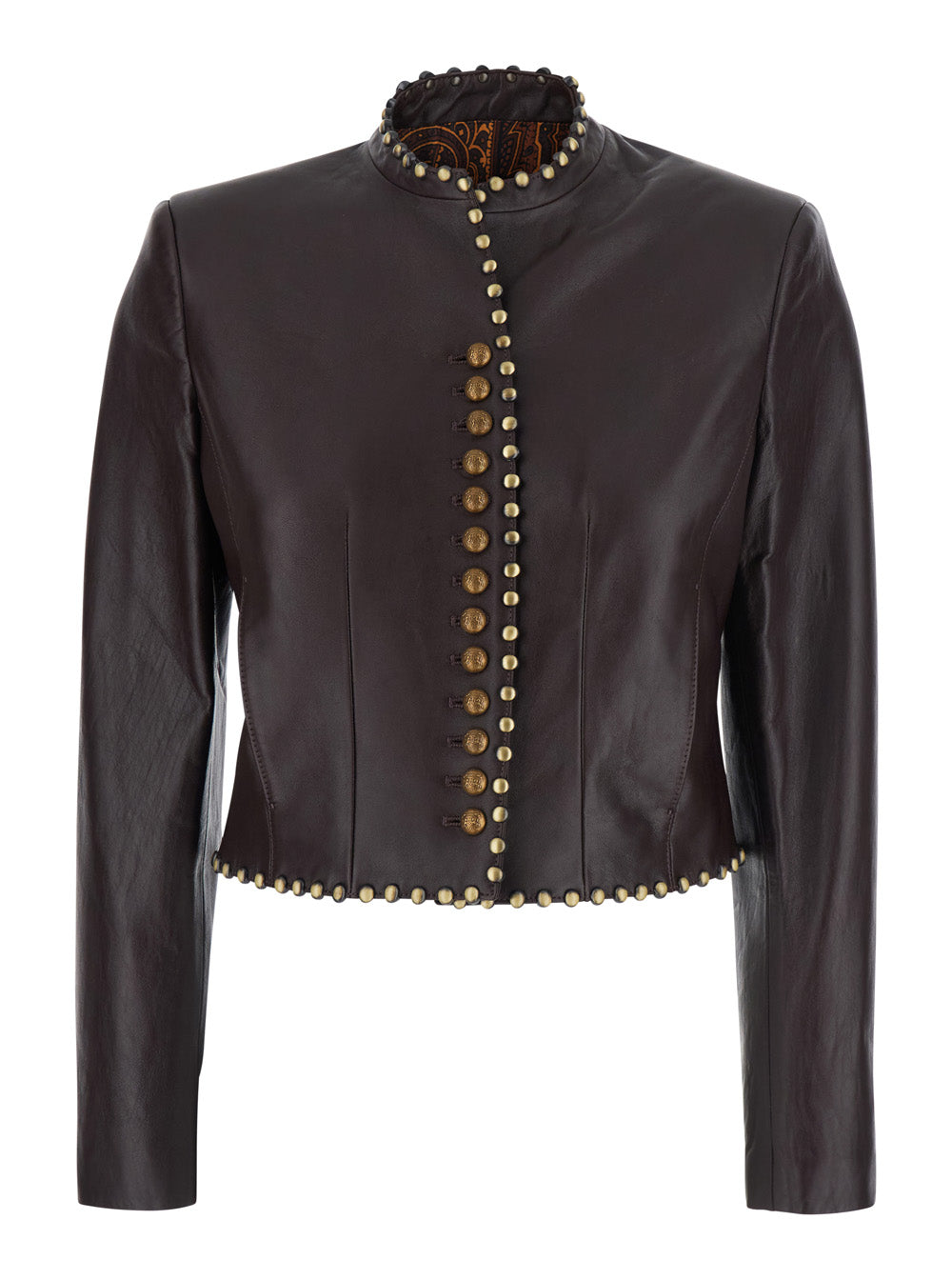 Etro Women Leather Jacket With Elegant Details And Soft Brown Lining For Men ETRO
