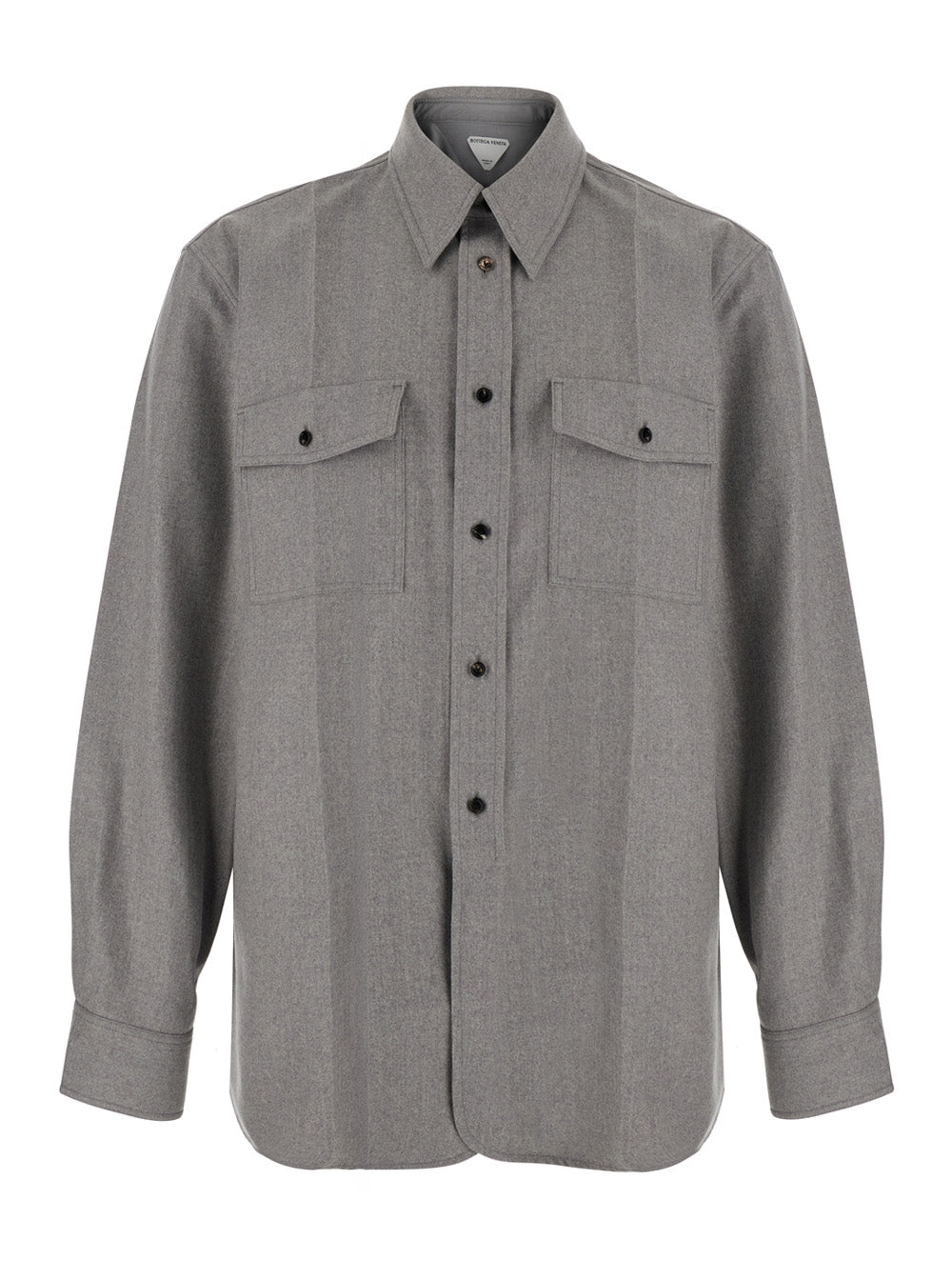 Bottega Veneta Men Compact Wool 
Flannel Shirt/
Sterling 
Melange BOTTEGA VENETA
