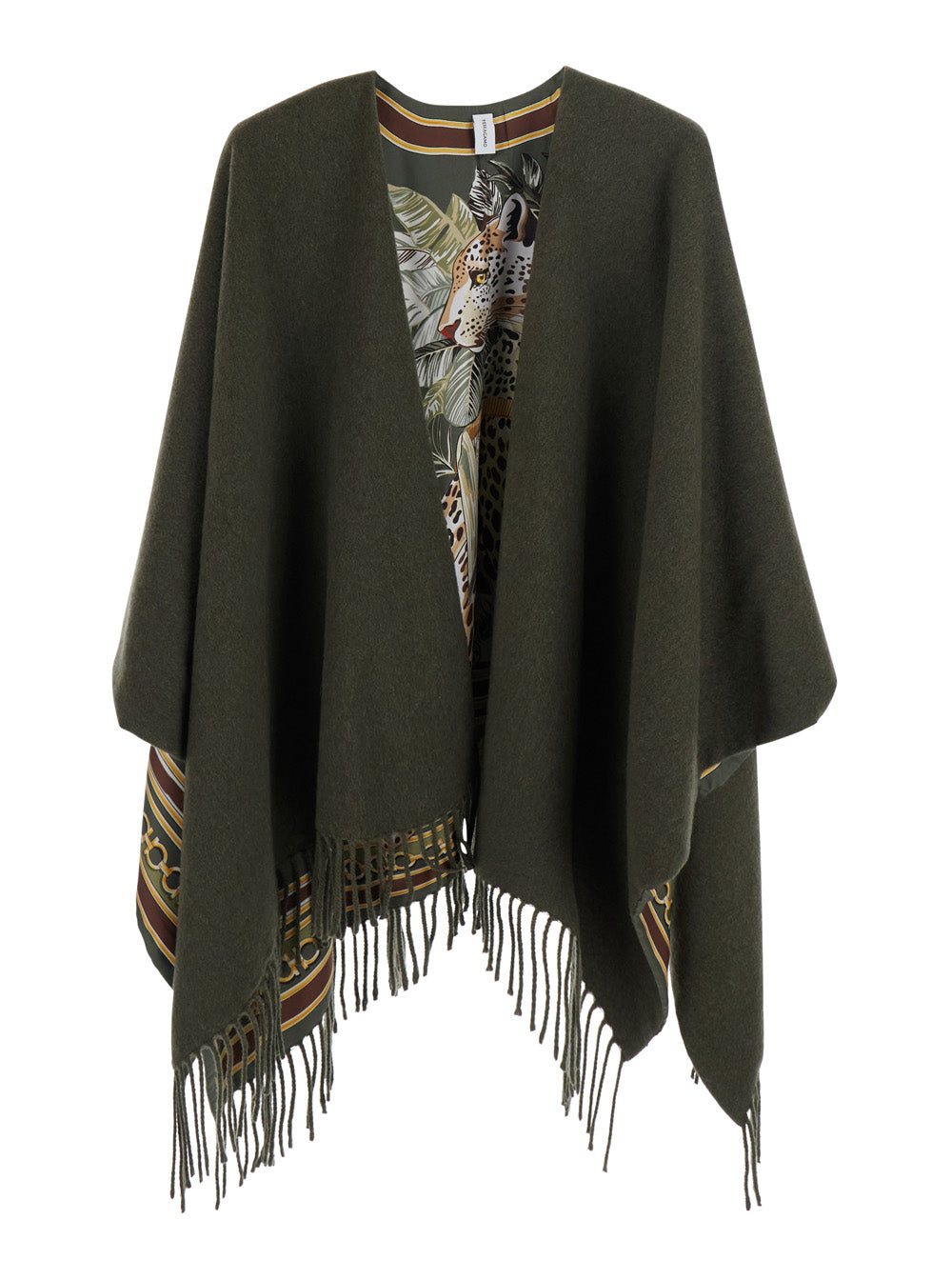 Ferragamo Women Green Cape With Elegant Leather Details For Women FERRAGAMO