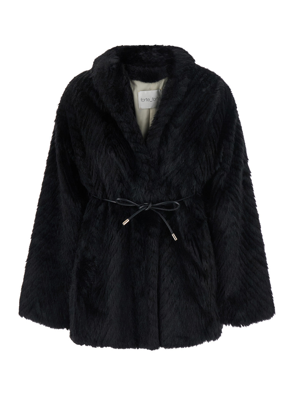 Forte_Forte Women Jacket In Ecoleather With Belt And Chevron Motif In Jacquard, Black, Women FORTE FORTE