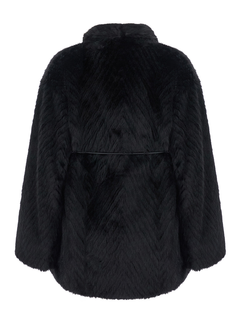 Forte_Forte Women Jacket In Ecoleather With Belt And Chevron Motif In Jacquard, Black, Women FORTE FORTE
