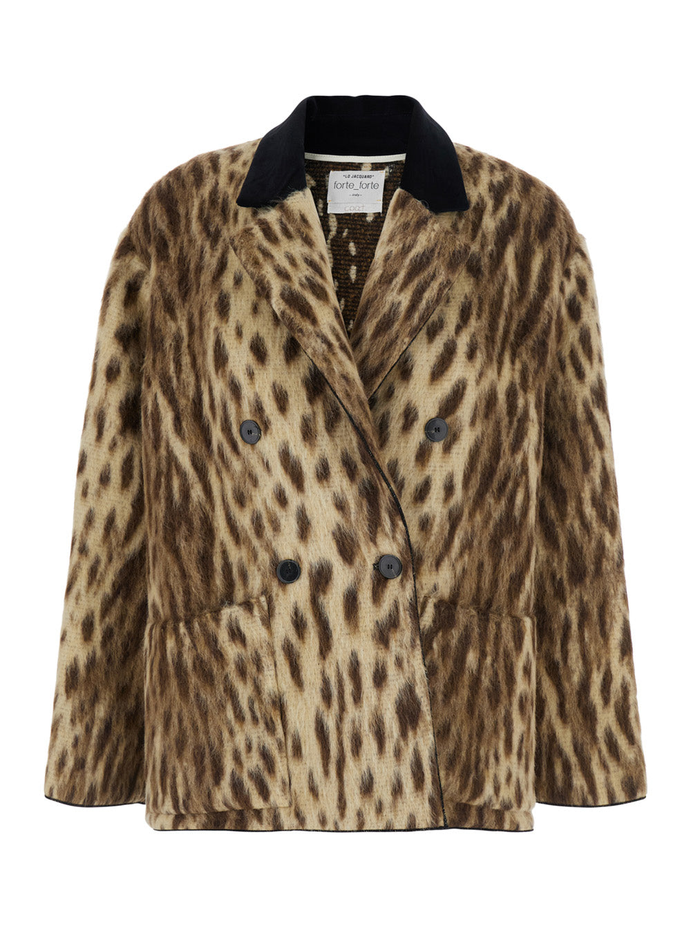 Forte_Forte Women Coat "Royal Leopard" With Collar And Long Sleeves In Jacquard, Beige, Woman FORTE FORTE