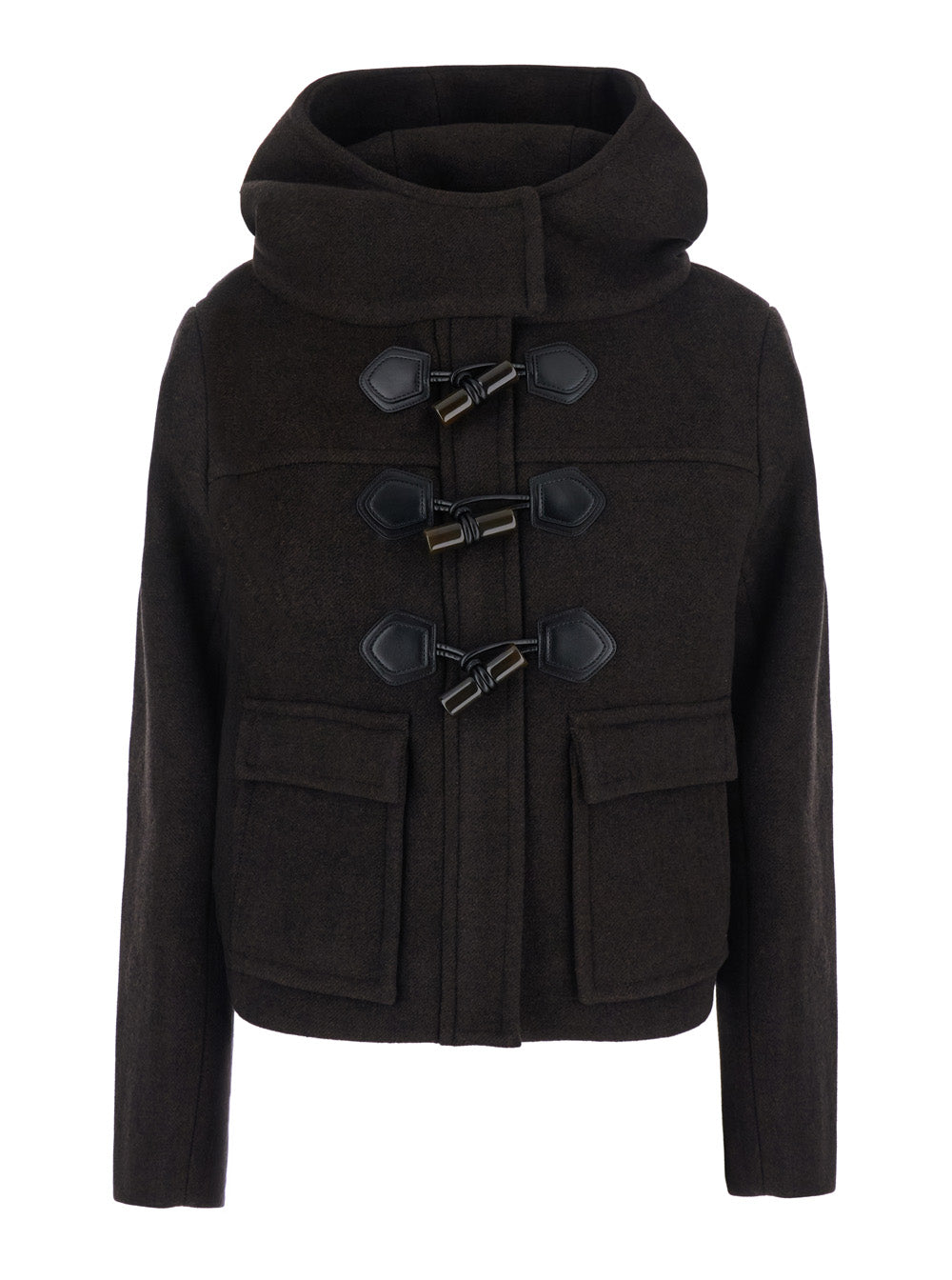 Ganni Women Peacoat Wool Mini Duffle Coat Brown GANNI