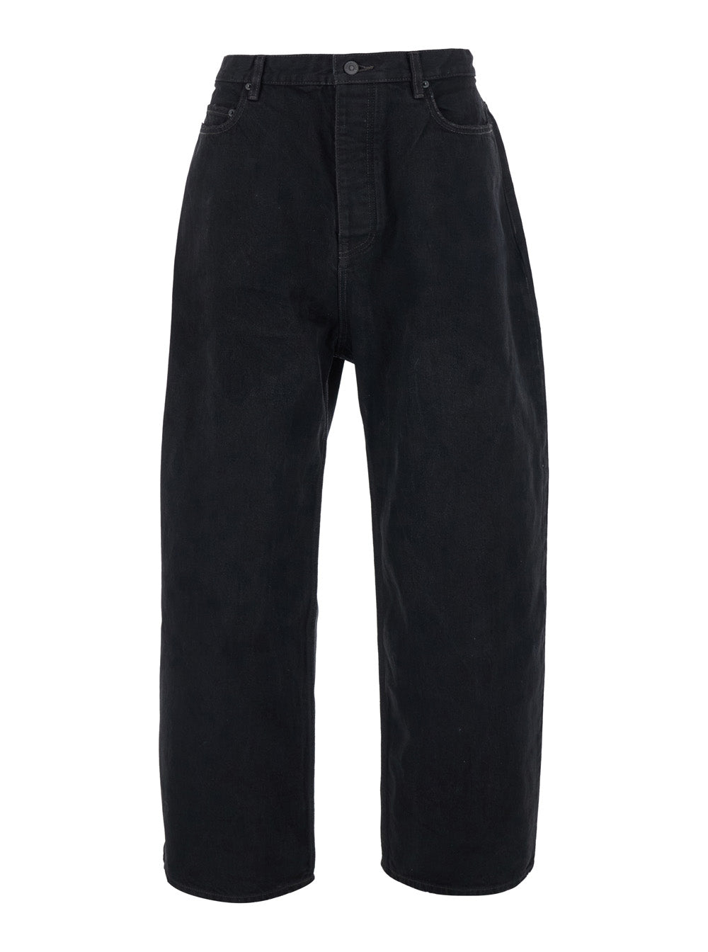 Balenciaga Men Black Jeans With Logo Patch On The Back And Wide Leg In Denim For Men BALENCIAGA