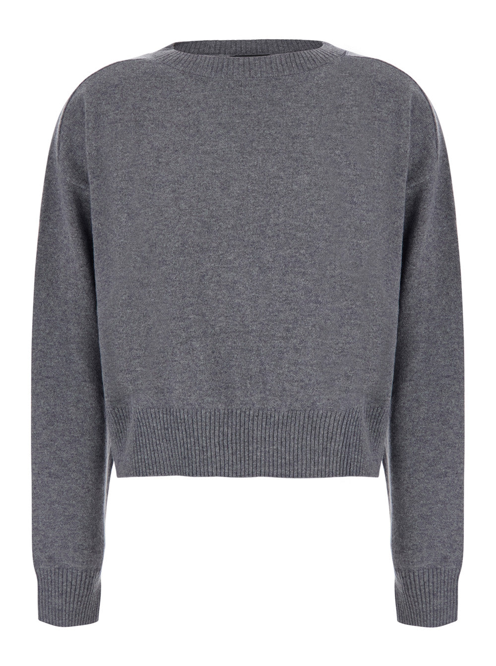 Leplain Women Grey Cropped Crewneck Sweater With Ribbed Edges In Cashmere For Women LEPLAIN