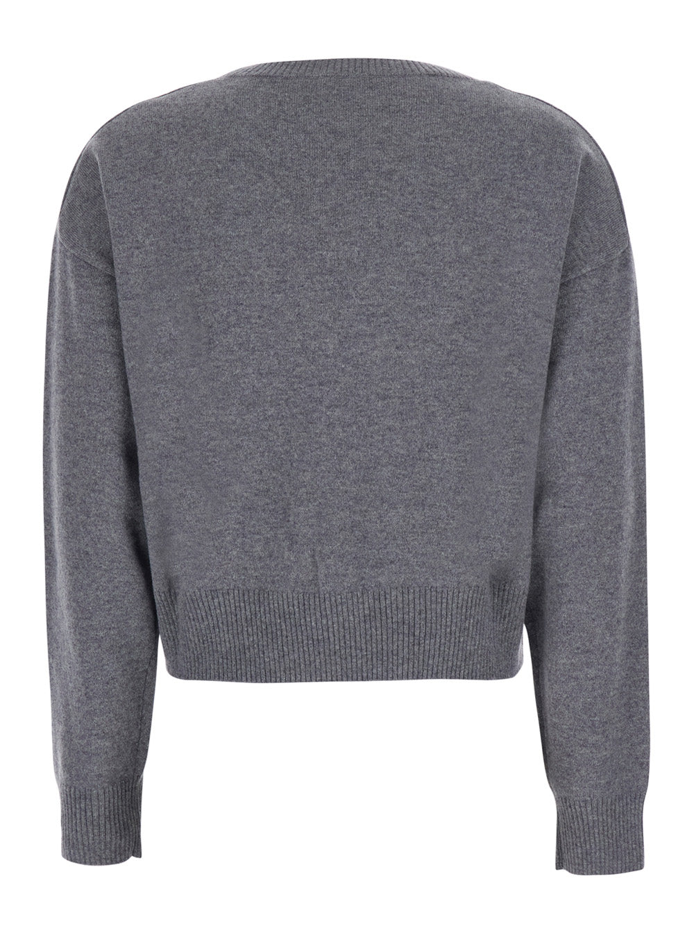 Leplain Women Grey Cropped Crewneck Sweater With Ribbed Edges In Cashmere For Women LEPLAIN