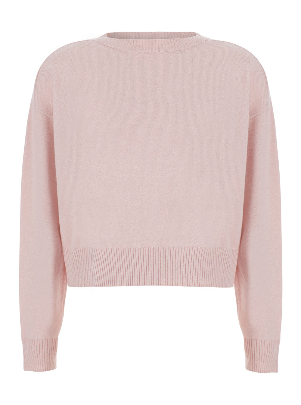 Leplain Women Pink Cropped Crewneck Sweater With Ribbed Trims In Cashmere Women LEPLAIN