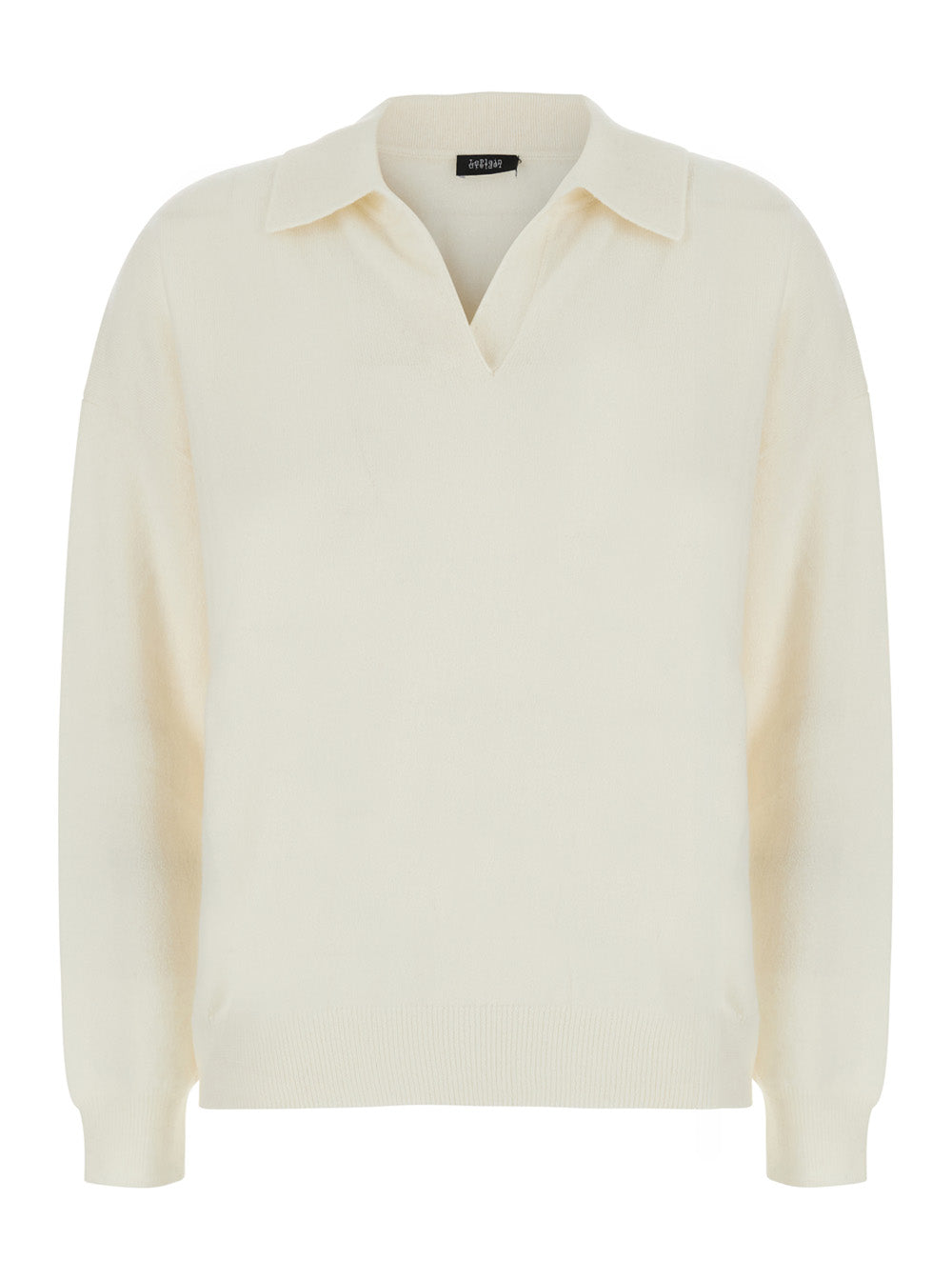 Leplain Women White V-Neck Polo Collar Sweater In Cashmere Women LEPLAIN