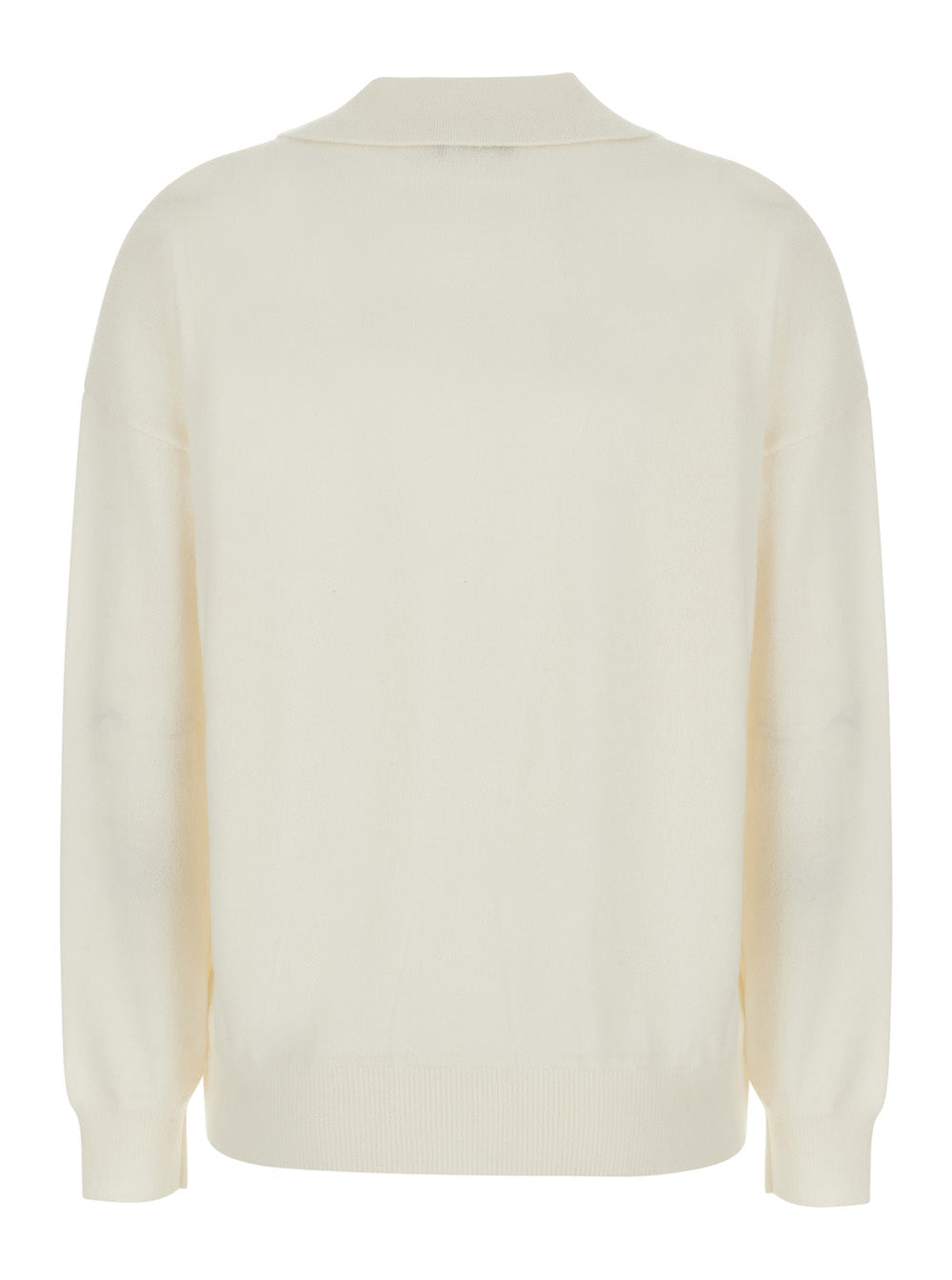 Leplain Women White V-Neck Polo Collar Sweater In Cashmere Women LEPLAIN