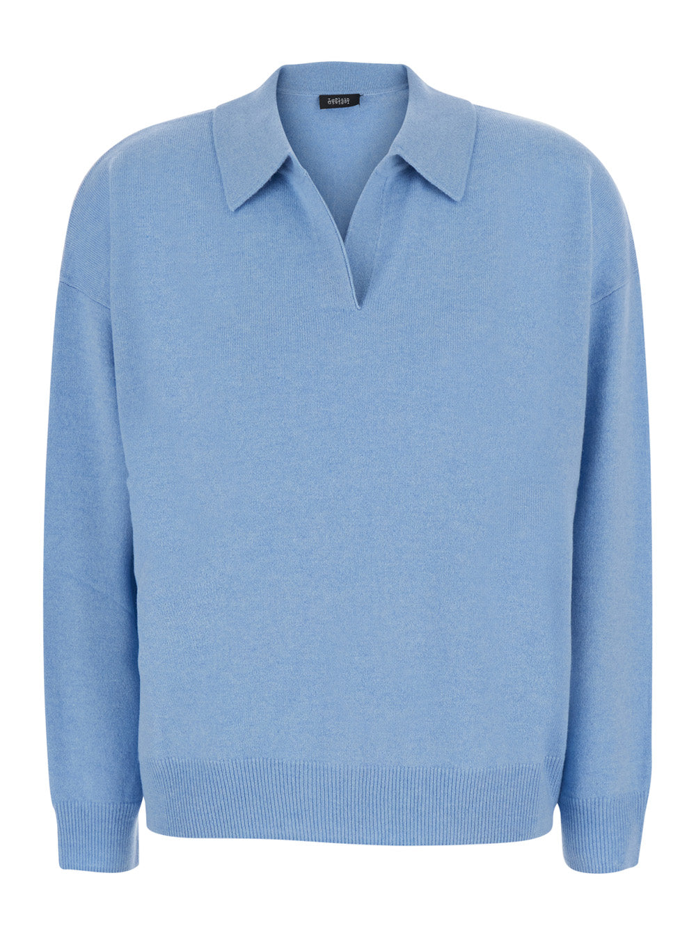 Leplain Women Light Blue Polo Shirt-Style Collar Sweater With Ribbed Trims In Cashmere For Women LEPLAIN
