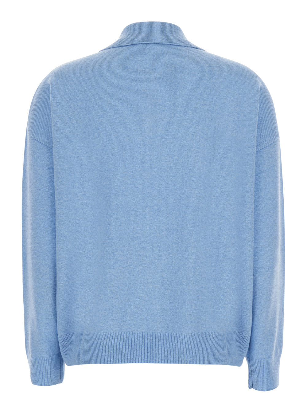 Leplain Women Light Blue Polo Shirt-Style Collar Sweater With Ribbed Trims In Cashmere For Women LEPLAIN