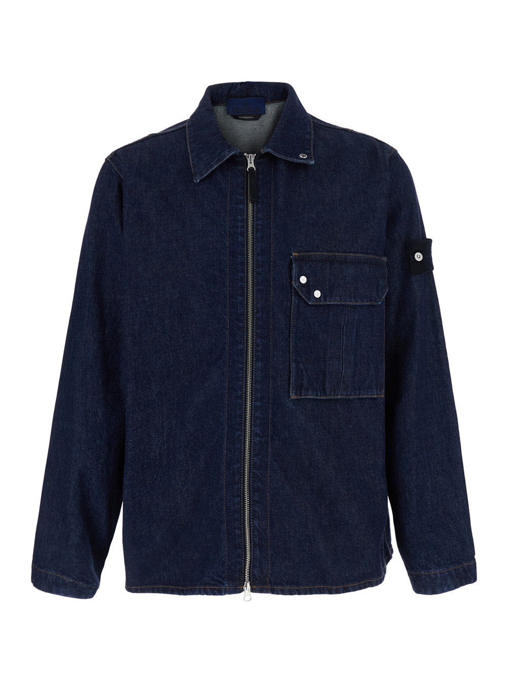 Stone Island Men Denim Shirt With Classic Collar And Long Sleeves, In Cotton, Blue, Men STONE ISLAND