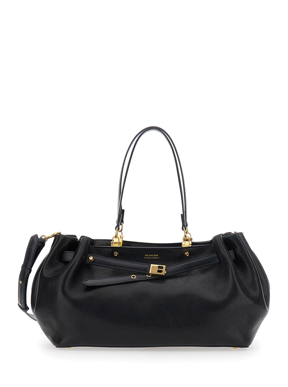 Balenciaga Women 'Fan' Black Medium Shoulder Bag With Adjustable And Removable Shoulder Strap And Logo Lettering On The Front In Leather For Women BALENCIAGA