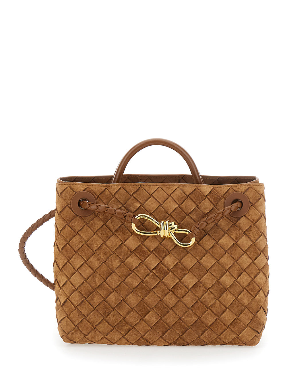 Bottega Veneta Women 'Andiamo' Brown Small Hand Bag With Sliding Shoulder Strap And Knot Plaque On The Front In Suede For Women BOTTEGA VENETA