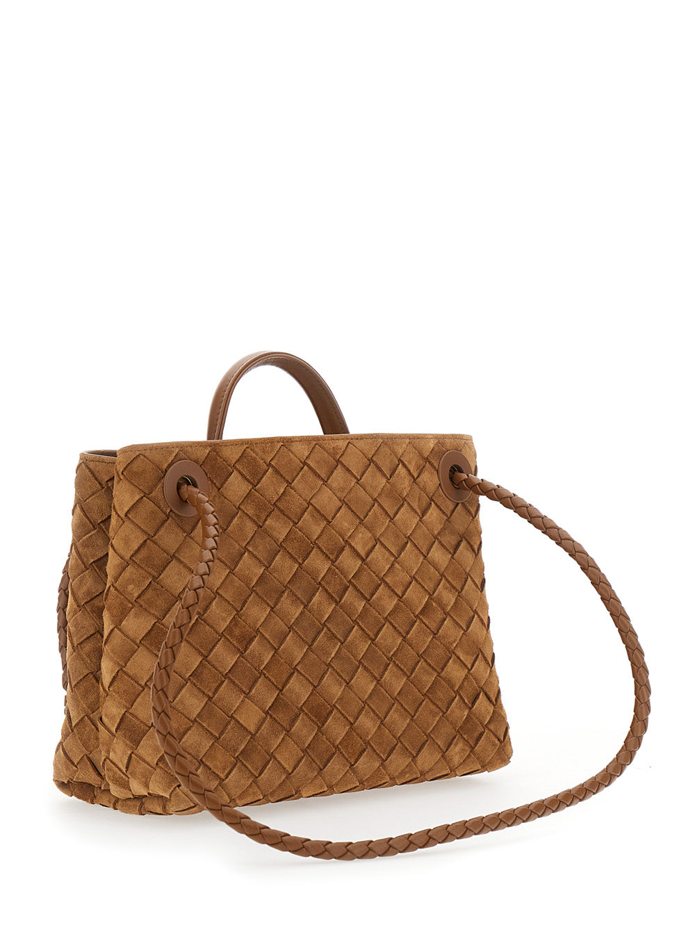 Bottega Veneta Women 'Andiamo' Brown Small Hand Bag With Sliding Shoulder Strap And Knot Plaque On The Front In Suede For Women BOTTEGA VENETA