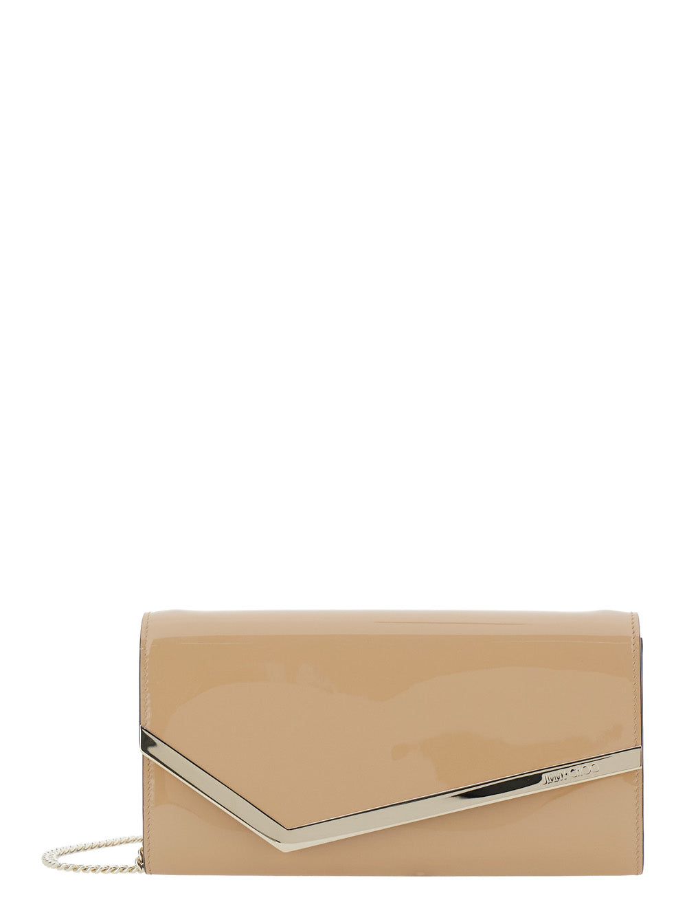 Jimmy Choo Women 'Emmie' Beige Clutch With Chain Shoulder Strap And Logo Lettering Plaque On The Front In Leather Woman JIMMY CHOO