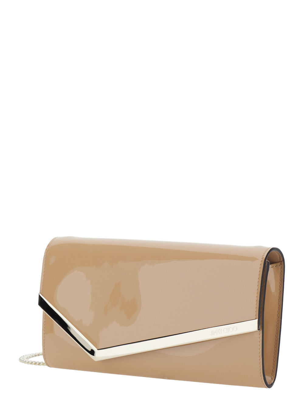 Jimmy Choo Women 'Emmie' Beige Clutch With Chain Shoulder Strap And Logo Lettering Plaque On The Front In Leather Woman JIMMY CHOO