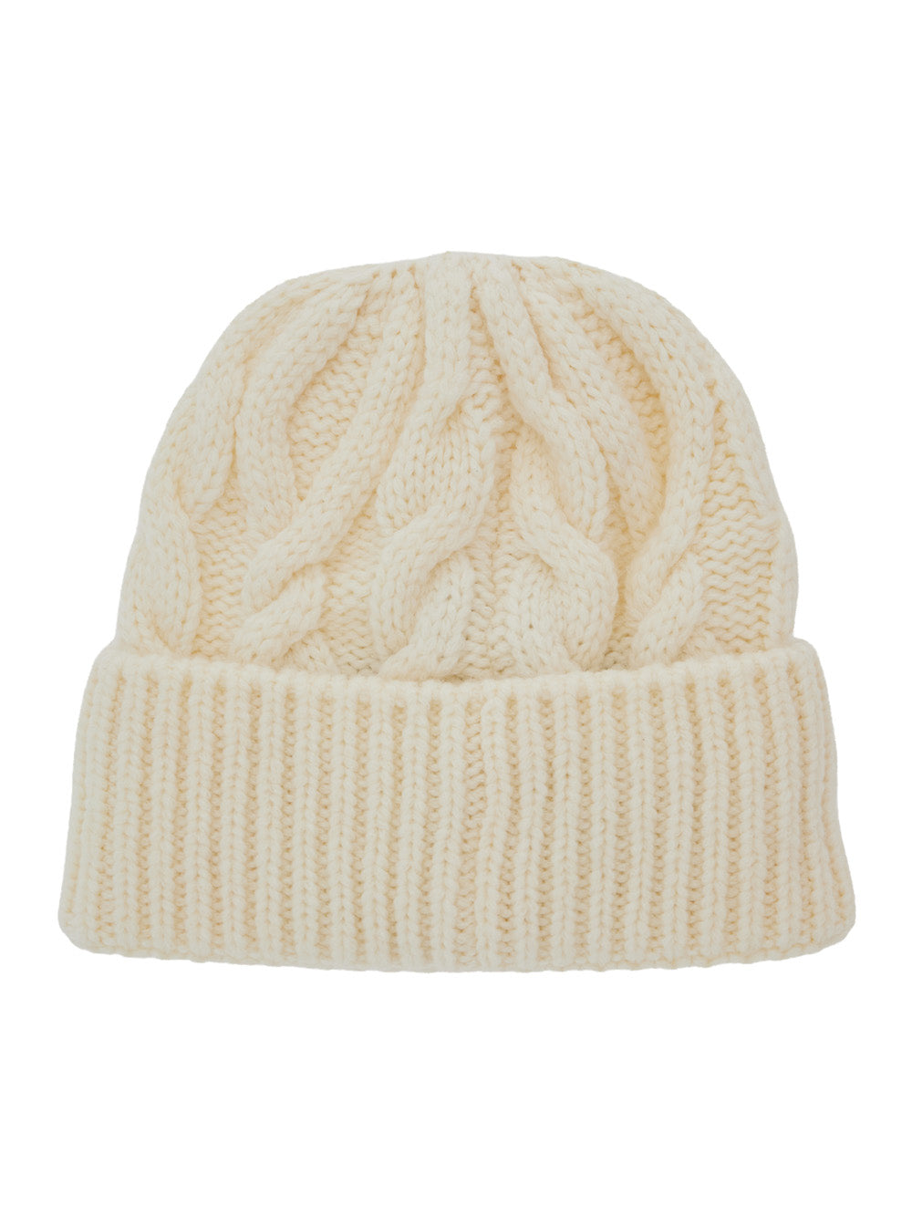 Moncler Grenoble Women White Beanie With Cable Knit Design And Logo Patch On The Front In Wool Blend For Women MONCLER GRENOBLE